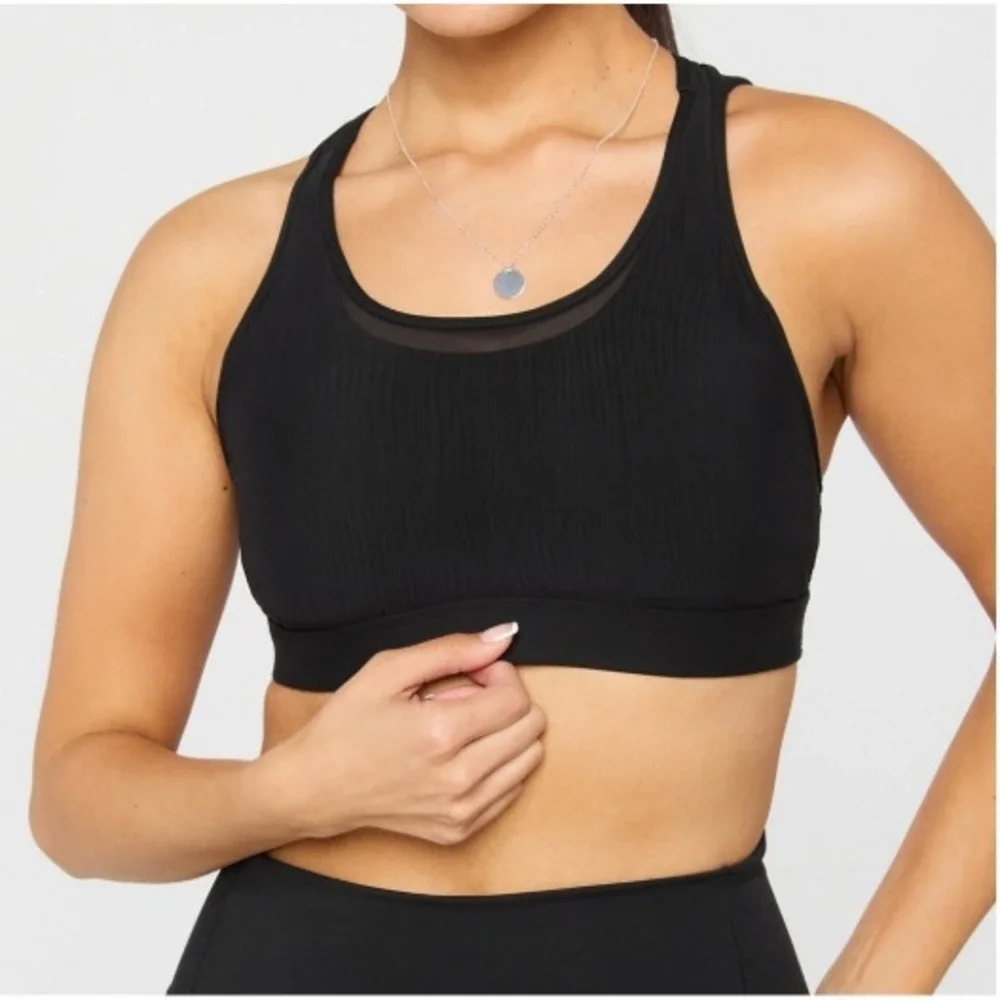 Fabletics Principal High Impact Sports Bra Black XS‎ Strappy Mesh Yoga Gym Chic